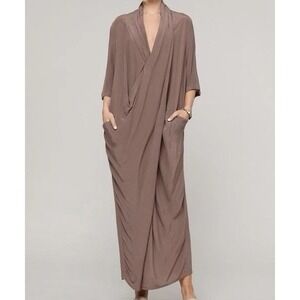 Amente Shawl Neck Draped Midi Dress In Acorn Brown Size Large Lagenlook Drapey